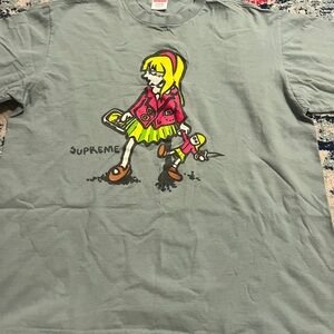 Supreme Gray Tee with Pink and Yellow Graphic